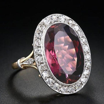 Gorgeous Oval Red AAA CZ Crystals Two Tone Design Elegant Fashion Ring - The Jewellery Supermarket